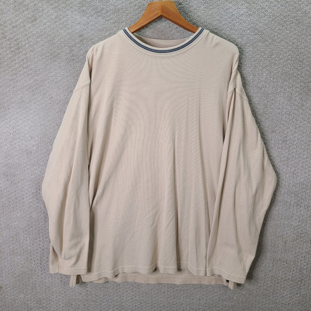 Van Heusen Shirt Mens XL Beige Cotton Waffle Knit Crew Neck Long Sleeve Casual